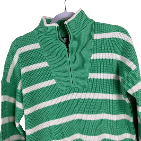 Lands' End Drifter 1/4 Zip Sweater Green White Striped Womens XS 2-4 EUC - Picture 1 of 6
